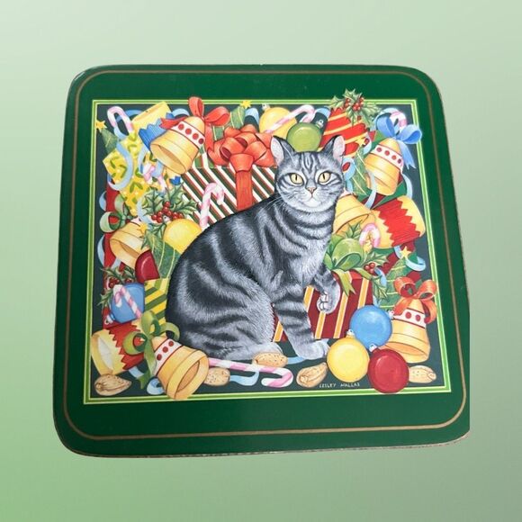 Set of 5 Pimpernel Christmas Cat Coaster Collection Cork Back Siamese Tabby B12 - Picture 2 of 6